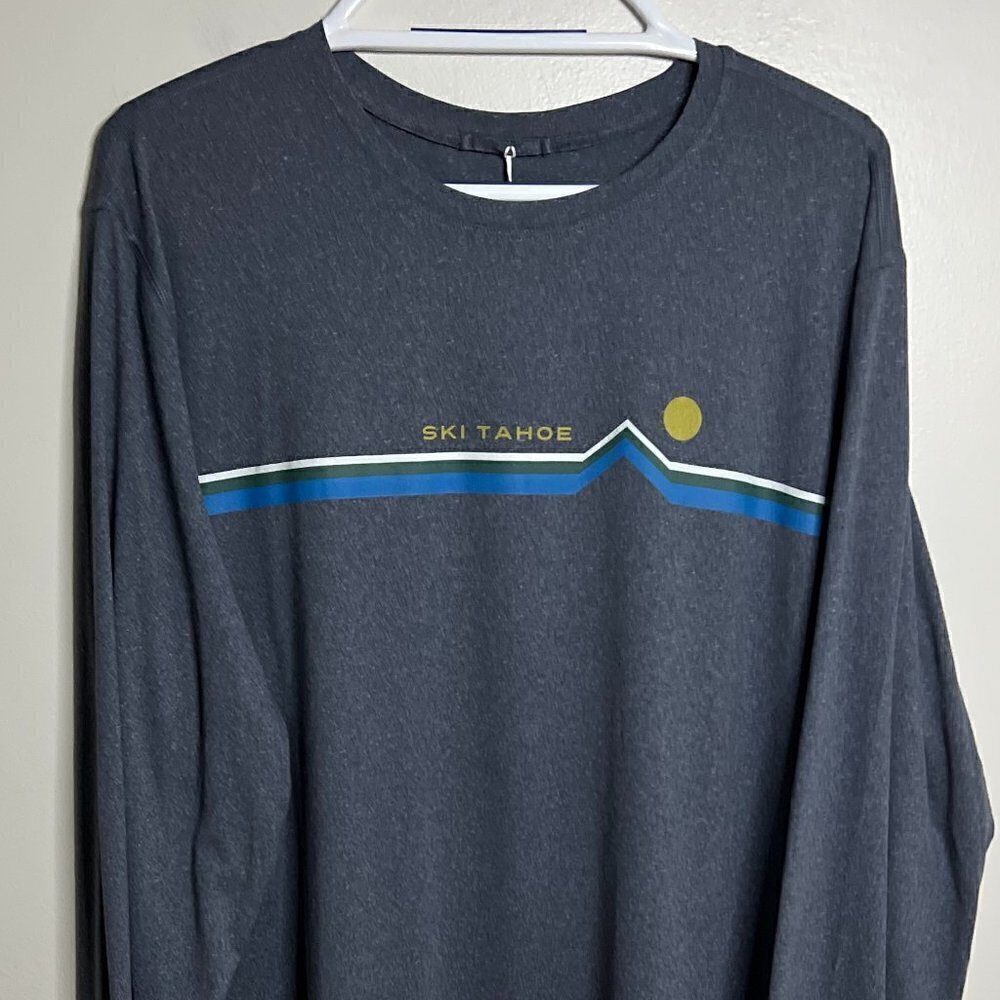 Marine Layer Long Sleeve Sport Crew Graphic Tee in Navy Blazer - Size XL